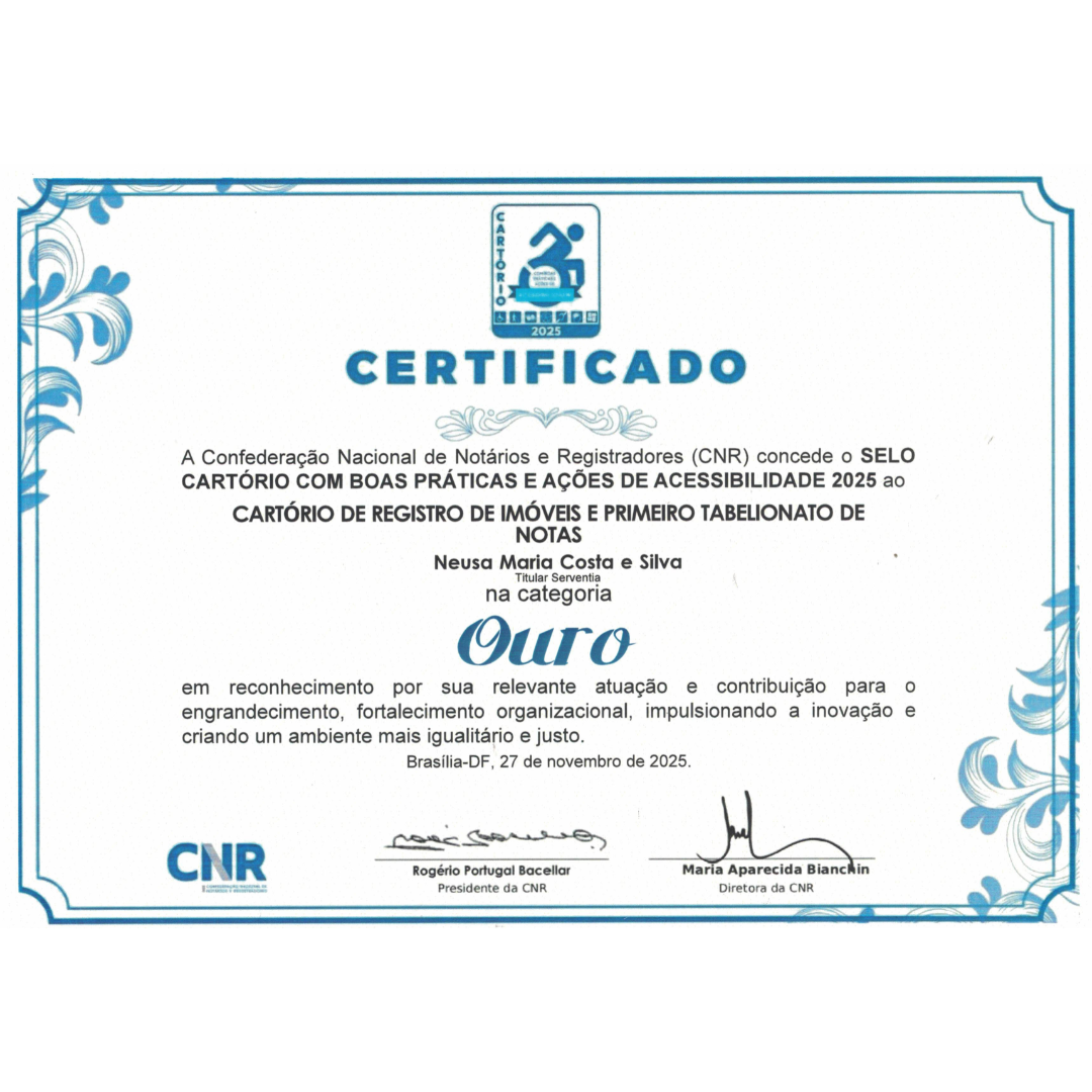 Reconhecimento nacional: Cartório conquista Selo Ouro de Acessibilidade da CNR